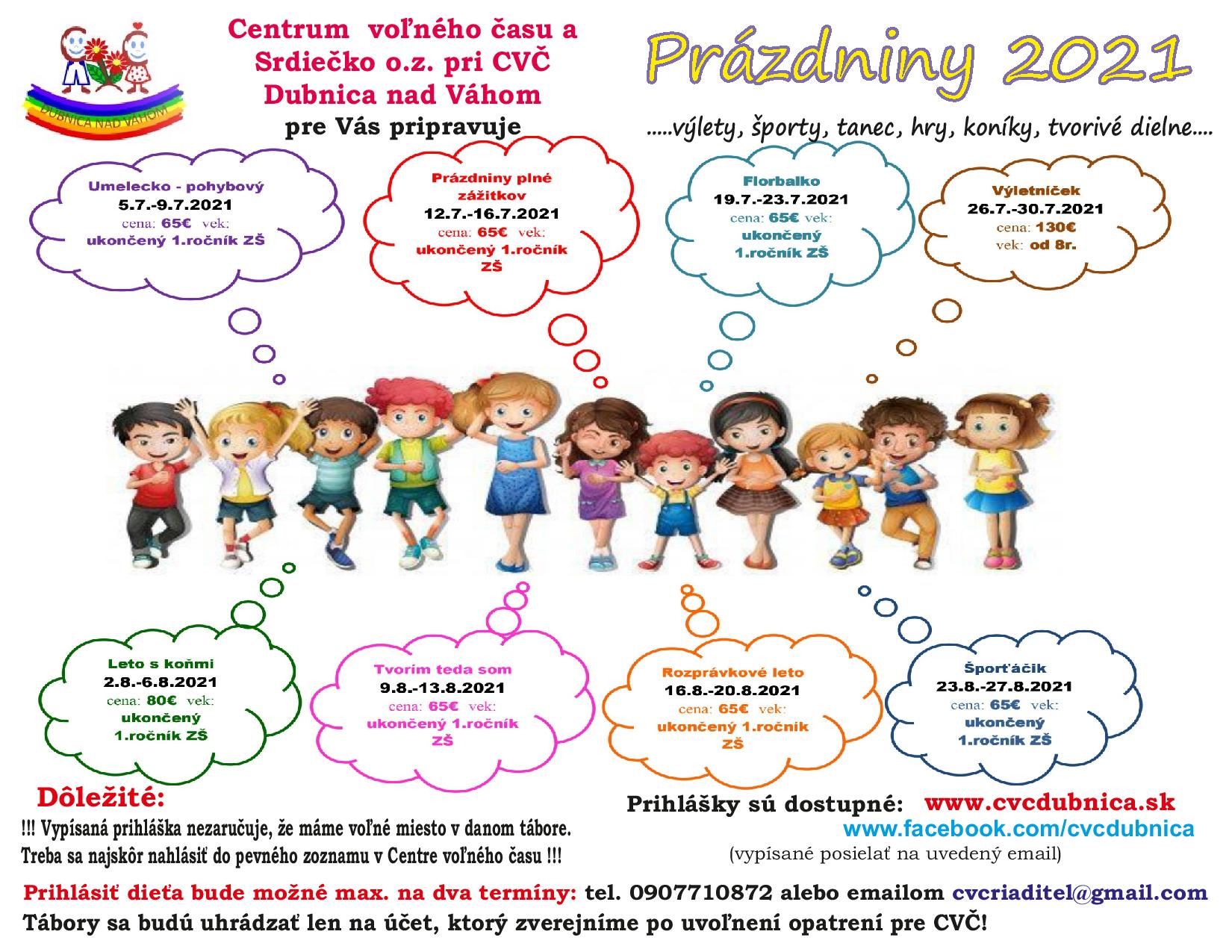 Prázdniny 2021 Spúšťame prihlasovanie na letné prímestské tábory 2021